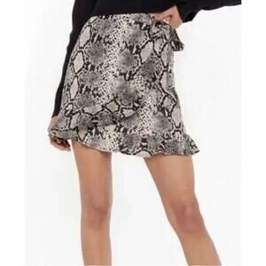 Nasty Gal Black Snake Print Wrap Mini Skirt